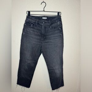 Good American Good Girlfriend Cropped Distressed Hem Size 27 Black Grey